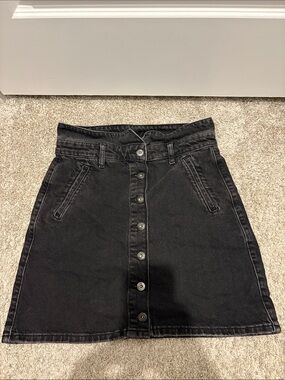 Anthropologie Black Button-Front A-Line Denim Skirt